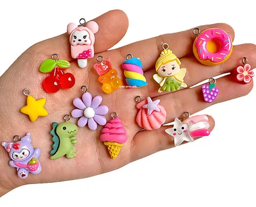 Kit Pingente Infantil 30 Peças Resina Colorida Meu Arco-Íris Miçangas e Cia