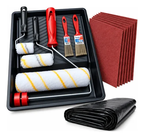 Kit Pintura Parede Rolo Lã Bandeja Lixa Pincel Lona C/ 15 Pç