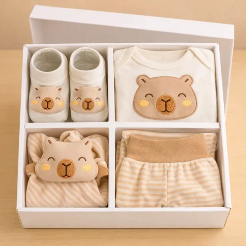 Kit Presente Bebê Recém Nascido Body Calça Pantufa E Naninha Off Creme P