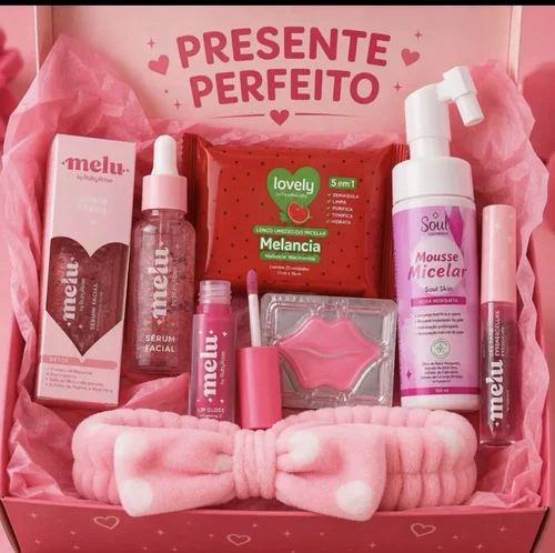 Kit Presente Skincare E Maquiagem Melu Ruby Rose Completo