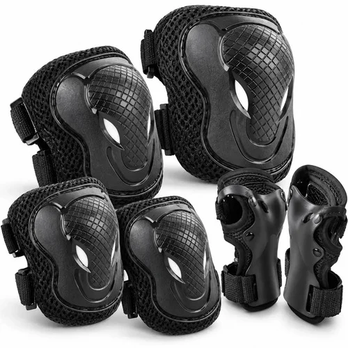 Kit Proteção Pro Skate Patins Bike Ciclismo Patinete Eletrico 6 Peças Lcrshop par Joelheira Cotoveleira Munhequeira