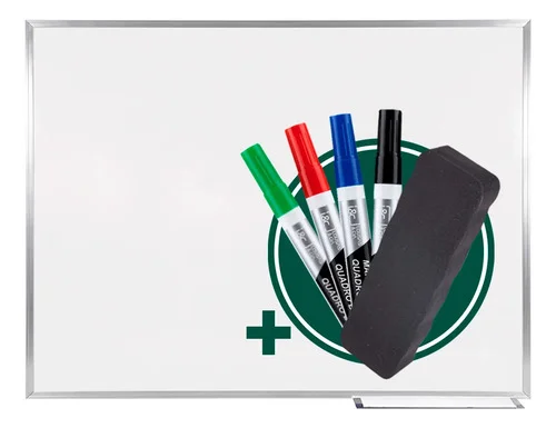 Kit Quadro Branco 120x90 Alumínio Lousa 4 Canetas Apagador Branco