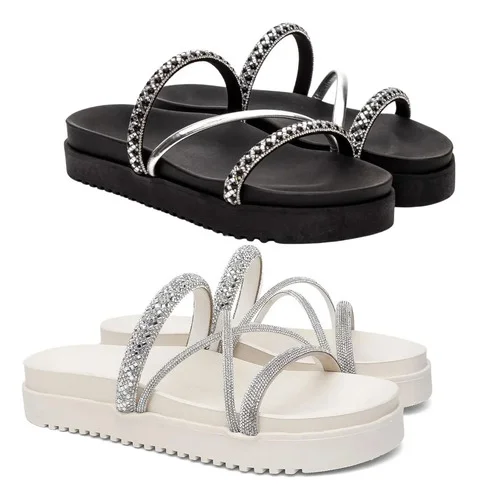 Kit Sandália Papete  Flat Strass Numeração Especial Grande