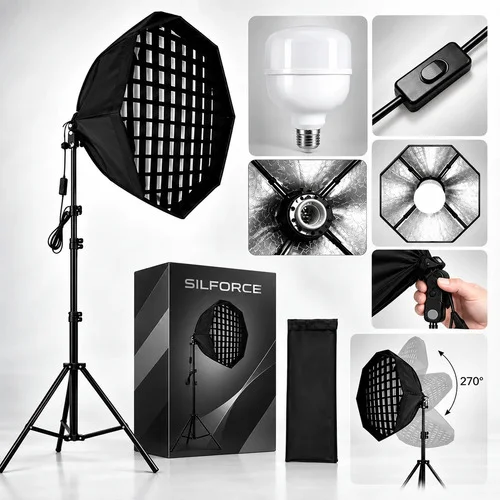Kit Softbox 70cm Com Grid E Tripé E Suporte E Lâmpada Luz