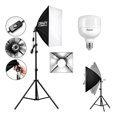 Kit Softbox + Lampada Led Estúdio Luz Continua Tripe 2metros 127/220v