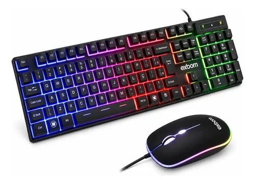 Kit Teclado e Mouse Gamer RGB USB com Iluminação LED Layout ABNT2 BK-G550