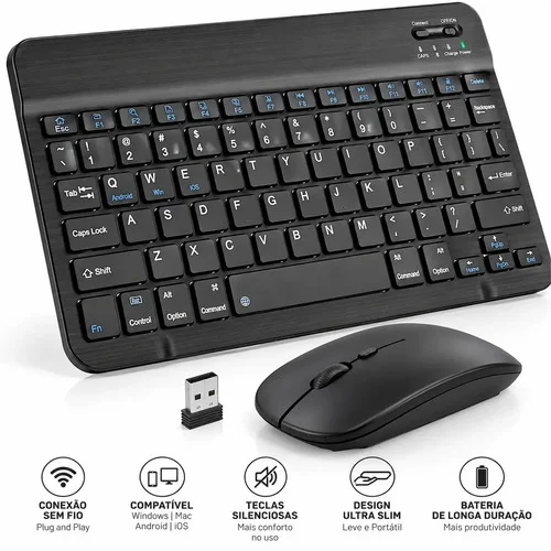 Kit Teclado Mouse Sem Fio Bluetooth Para Tablet Notebook Celular PC Computador Smartphone Portátil Home Office Tr