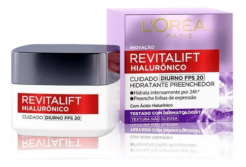 L'Oréal Paris Revitalift Hialurônico Creme Hidratante Facial Antirrugas Diurno, Reduz Linhas Finas, Uniformiza a Pele, Melhora a Textura e Firmeza, 49g