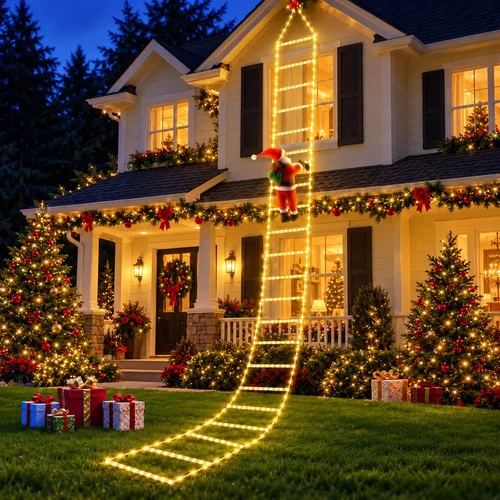 Lâmpada Escada Papai Noel Luz Led 3,2m Usb Natal Bivolt Branco Quente 127/220v