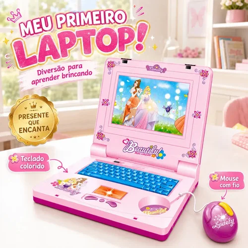 Laptop Brinquedo Educativo Flow Dimension para Crianças Com Mouse Rosa