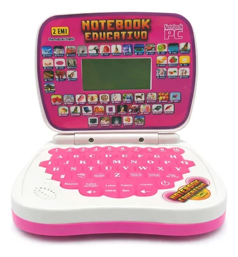 Laptop Infantil Educativo Bilingue Inglês Português Notebook Rosa