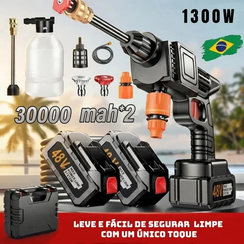 Lavadora de Alta Pressão Portátil Recarregável Maleta 2 Baterias Preto