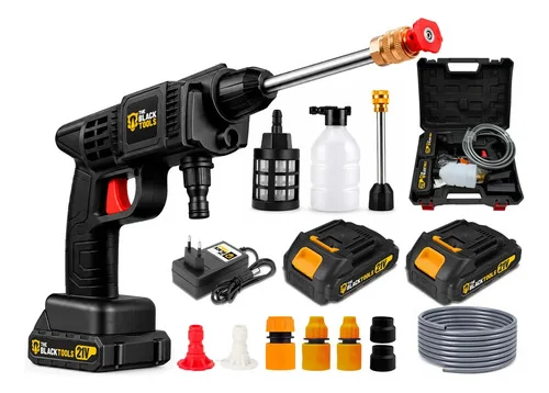 Lavadora Lava Jato Portátil Alta Pressão 2 Baterias 21V Recarregável Com Maleta Completa Bivolt TPW600 The Black Tools