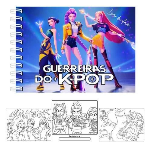 Livro De Colorir Guerreiras Do K-pop Demon Hunters Capa Dura 50 Páginas 180g A5 Laminação Holográfica Com Acetato