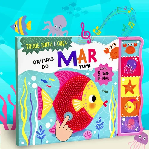Livro Sensorial Bebê | Toque E Ouça Com 5 Sons E Texturas Silicone Animais Do Mar | Edição Premium