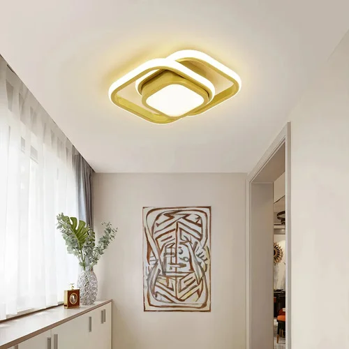 Luminária De Teto Led, 36w, Plafon de Teto Estilo Moderno, 3 Temperaturas de Cor, Plafon Sobrepor, Plafon Quadrado, Adequada Para Sala De Estar, Quarto, Corredor, X001 Dourado Tieesa