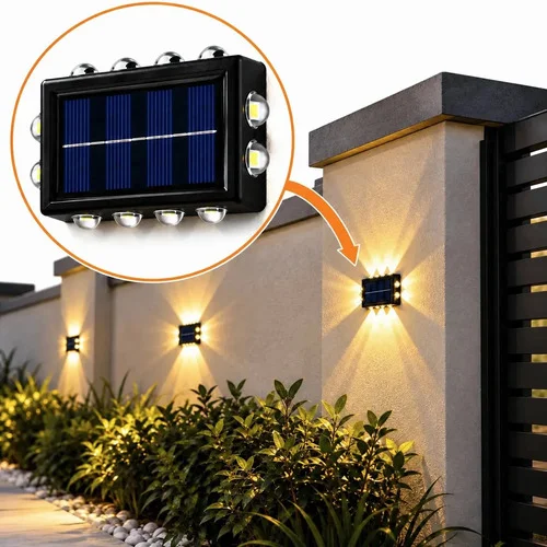 Luminária Solar 12 Leds Parede Externa Jardim Luz Quente Led 127/220v Preto