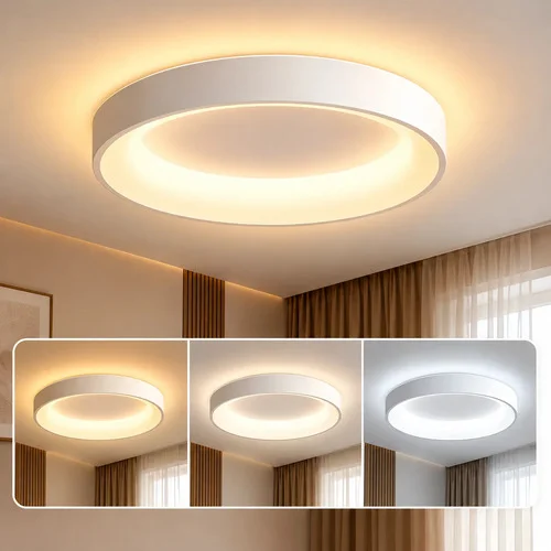 Luminária Teto Moderna Plafon Sobrepor Redondo Luz 3 Cores