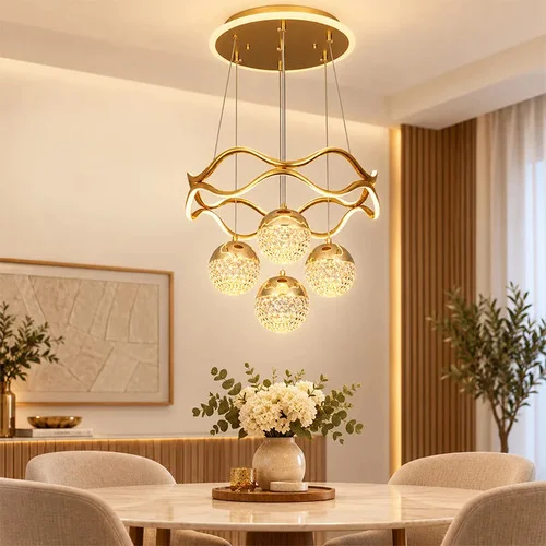 Lustre Pendente Led Moderno Luminária Com 4 Bolas 110v/220v 127/220v Dourado