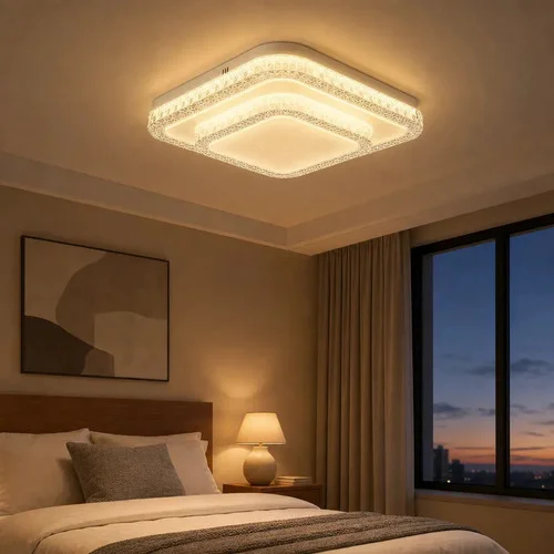 Lustre Plafon De Sobrepor Para Sala E Quarto C/ 3 Cores Led 127/220v Quadrado