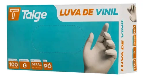 Luva Vinil Sem Pó 100 Unidades Sem Talco ! Com pó Não Cor Transparente Tamanho G Unidades por embalagem 1