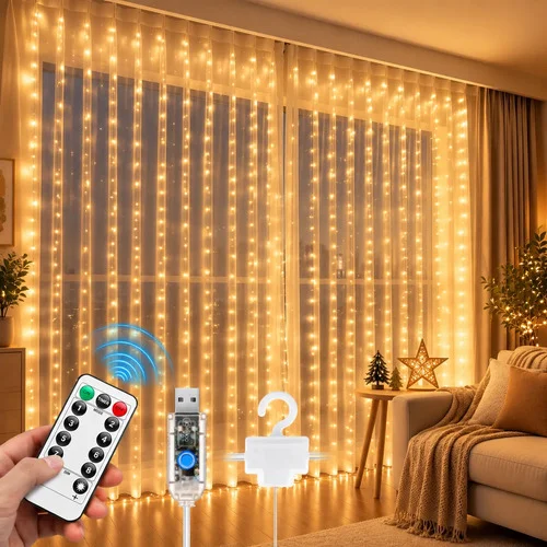 Luz De Cortina 300 Leds 3x3 M Pisca Pisca Decoração De Natal Amarelo 110220 V