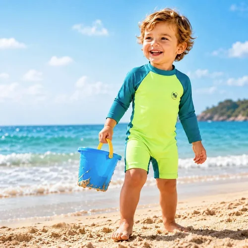 Macacao Infantil Moda Praia Protecao Solar Uv50 Neon