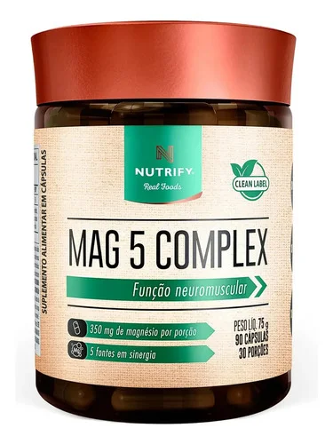 Magnésio Mag 5 Nutrify Mineral Quelato Magnésio Bisglicinato Malato Cítrico em cápsula Sem sabor x 90g de 90 un