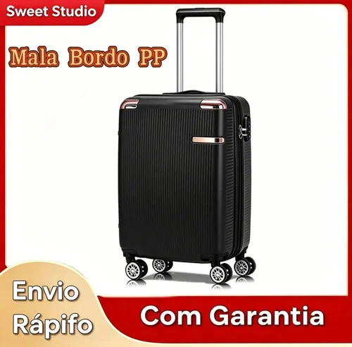 Mala de Viagem ABS Bordo PP Com Zíper Expansível Rodas Giro 360 Preto PP80