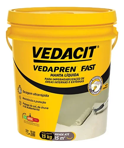 Manta Liquida Impermeável Vedapren Fast Branco 15kg Vedacit  Branco Fosco