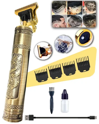 Máquina De Cortar Cabelo E Aparador De Barba Dr. Hank Dourado Lâmina T Sem Fio Recarregável Usb, 4 Pentes 1 Ao 4 Mm Motor Potente