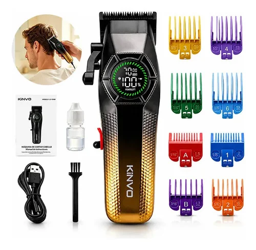 Máquina de Cortar Cabelo Profissional Elétrica KiNVO Recarregável Sem Fio Com Tela Digital