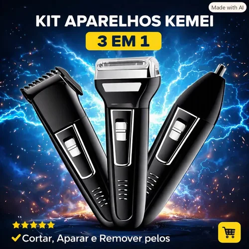 Maquina E Aparador De Cabelo E Barba 3 Em 1 Kemei Km-6558 Preto 127/220v