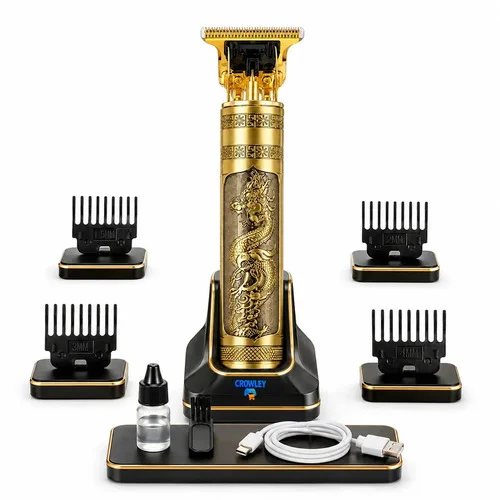 Maquina Maquininha Dragao Acabamento Cortar Cabelo Aparador Barba Pelos Elétrica Sem Fio Recarregavel - Crowley