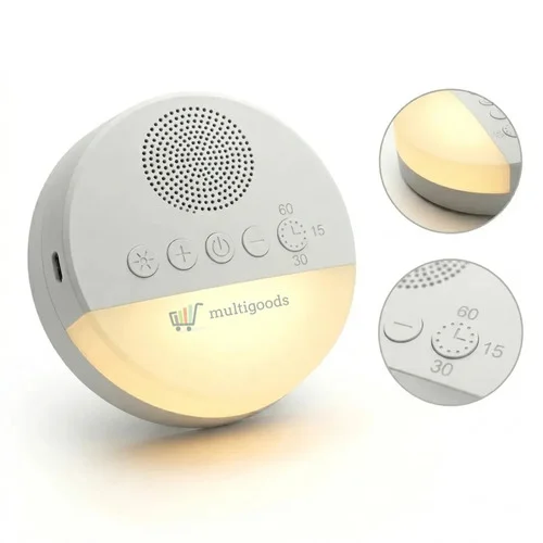 Máquina Ruído Branco Bebê Dormir Ninar 20 Sons Relaxantes Luz Noturna Timer USB Portátil Aparelho Som Sono Infantil Recarregável Multigoods