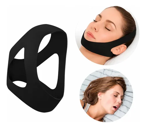Máscara Anti Ronco Faixa Cabeça/queixo Ajustável Apneia Sono Preto Ajustável