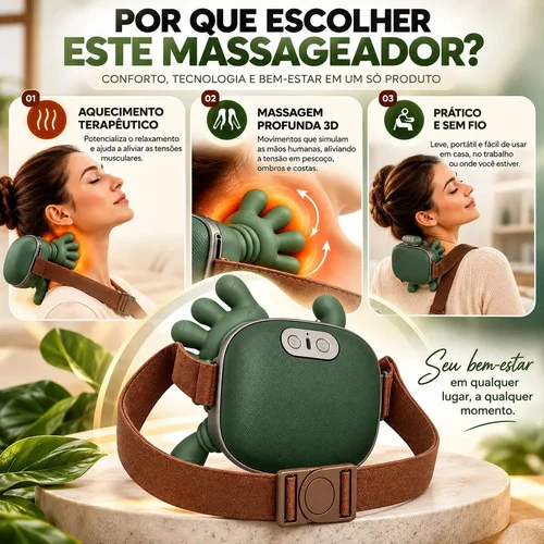 Massageador Pescoço Ombros Maozinha Cervical Elétrico 3D Aquecimento Recarregavel Sem Fio Massagem Profunda Relaxante Calor Mãozinha Marca Landara