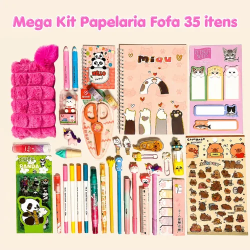 Mega Kit Papelaria Fofa Criativa Kawaii 35 Itens Presente