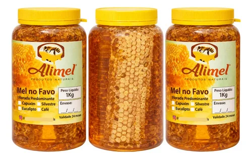 Mel Puro - 3 Potes Com Favos De Mel De 1 Kg -  Promoção