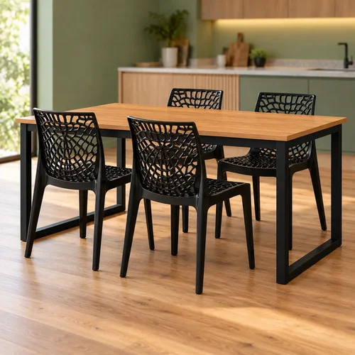 Mesa De Jantar 120x80x75cm Com 4 Cadeiras Suporta 90kg Blm Mel/preto Preto