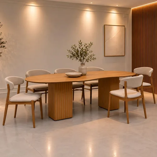 Mesa De Jantar 6 Lugares 180 X 90 Cm Orgânica Base Ripada Marrom-claro