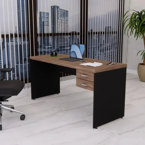 Mesa Escritório Escrivaninha 150x60 Tampo De 40 Mm +2 Gaveta Marrom