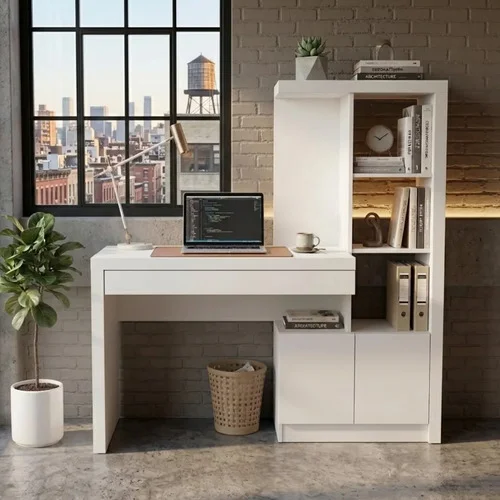 Mesa Escrivaninha Estante Estudo Quarto 2 Portas 1 Gaveta