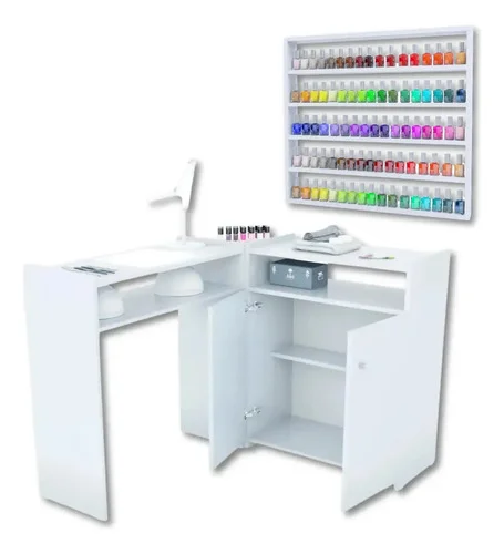 Mesa Manicure L Portas Bancada + Nicho Expositor De Esmaltes Branco