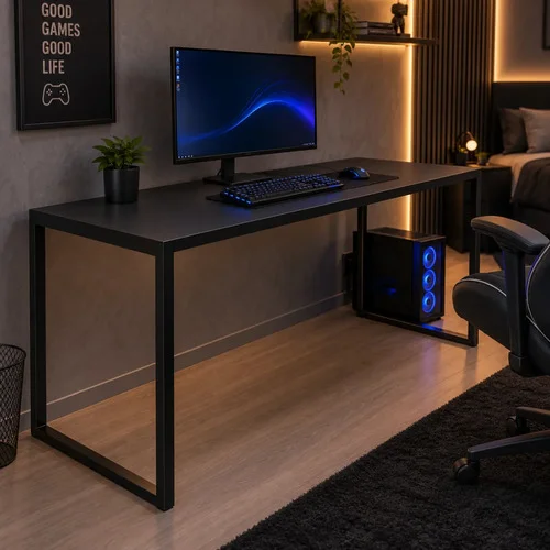 Mesa Para Computador Gamer C/ Tampo De Mdp E Pés De Ferro Preto