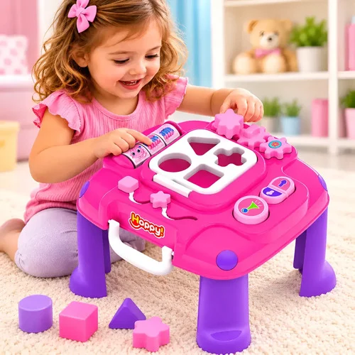 Mesinha Didática Infantil Atividades Bebê Educativa Mesa Rosa