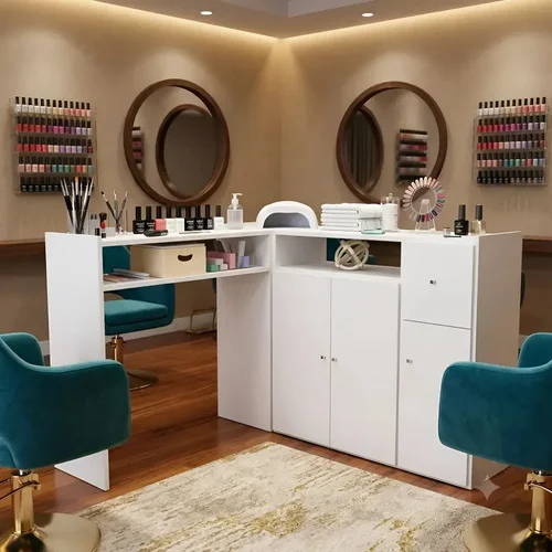 Mesinha Manicure Designer Em L Com Expositor Para Esmaltes Branco