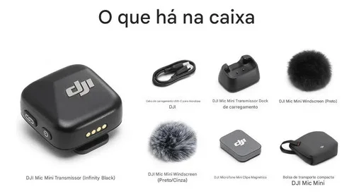 Microfone Dji Mic Mini Transmissor Clip On Bluetooth Cor Preto