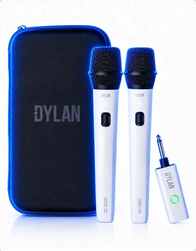 Microfone Duplo Sem Fio Dylan DC-2000, Supercardioide Para Igrejas e Karaokê
