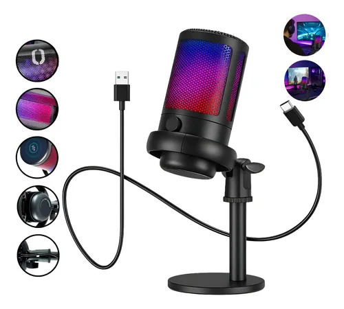 Microfone Gamer Condensador Cardioide Usb Preto